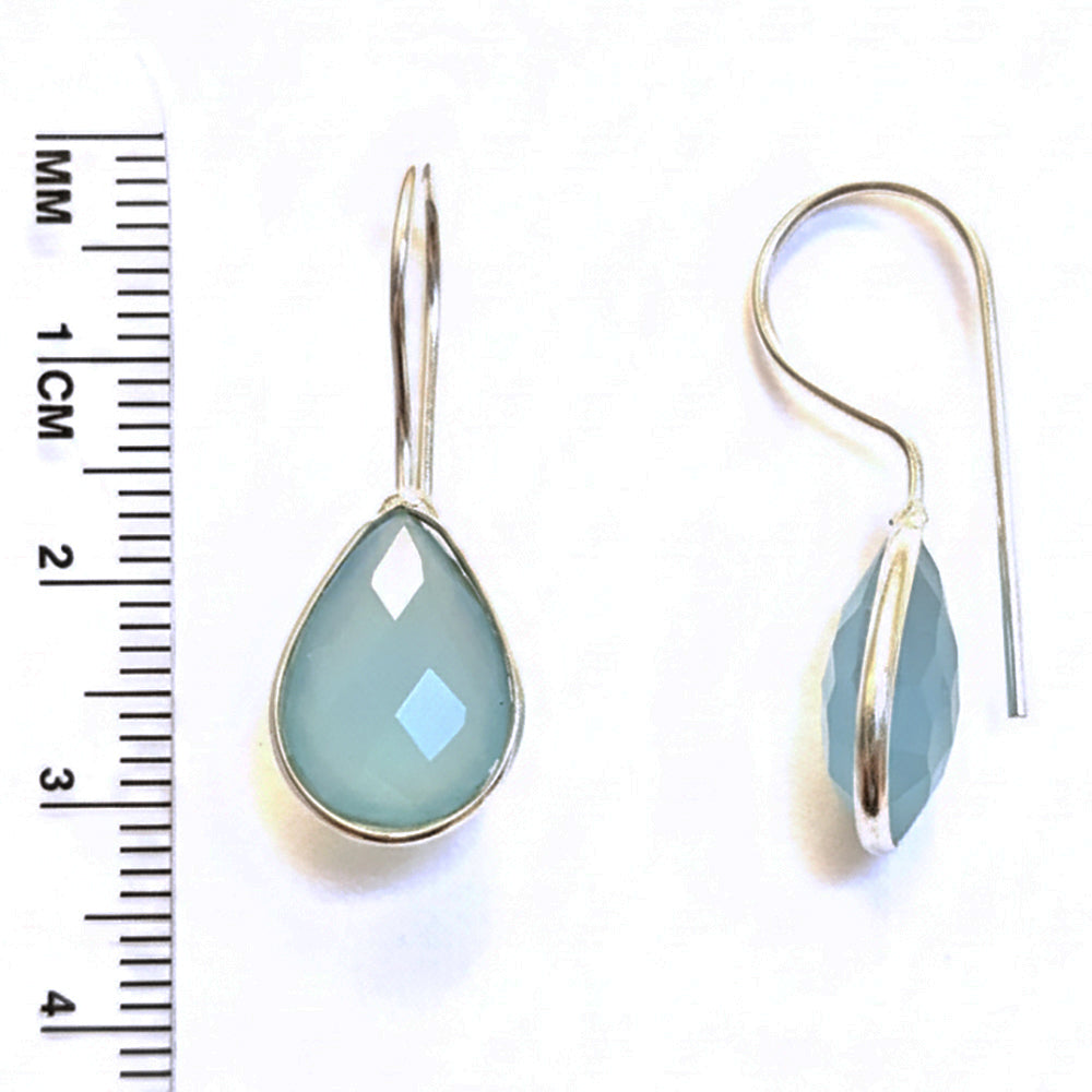 Boucles d’oreilles pendantes calcédoine bleue en argent massif 925
