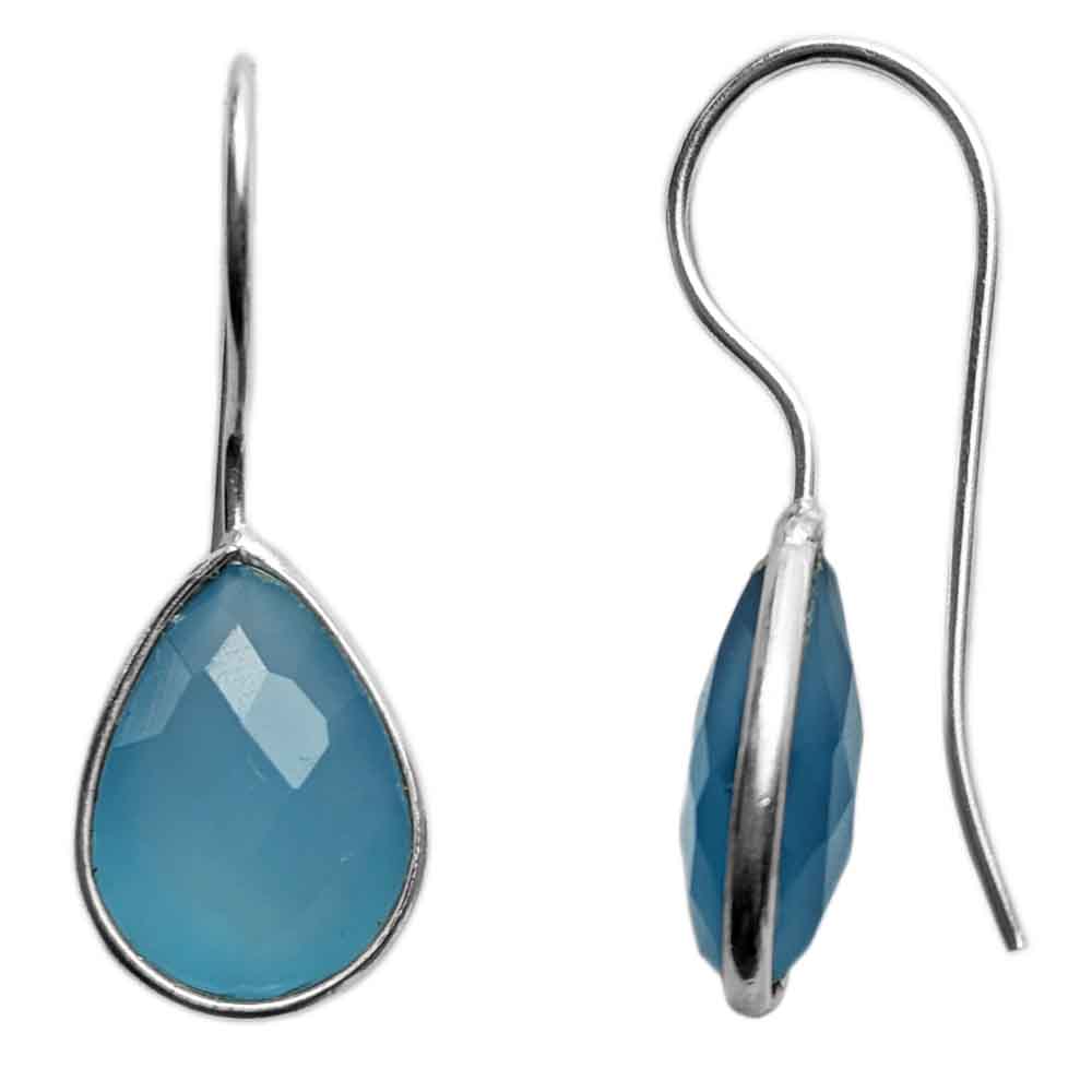 Boucles d’oreilles pendantes calcédoine bleue en argent massif 925