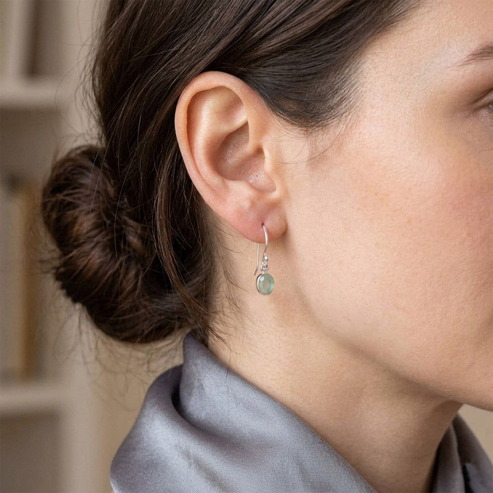 Boucles d’oreilles calcédoine verte en argent massif 925