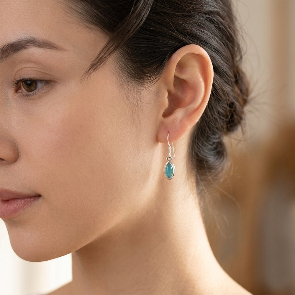 Boucles d’oreilles calcédoine bleue en argent massif 925