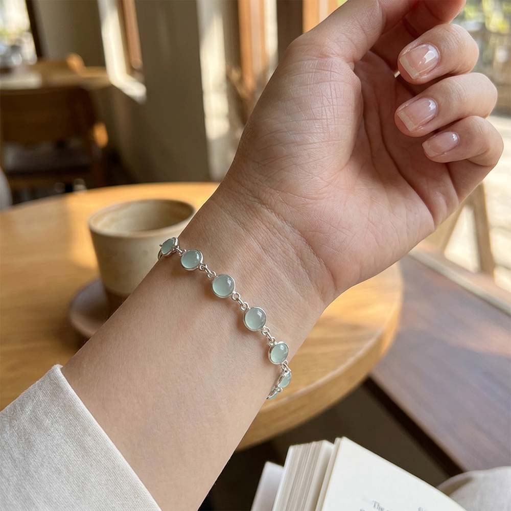 Bracelet calcédoine aqua en argent massif 925