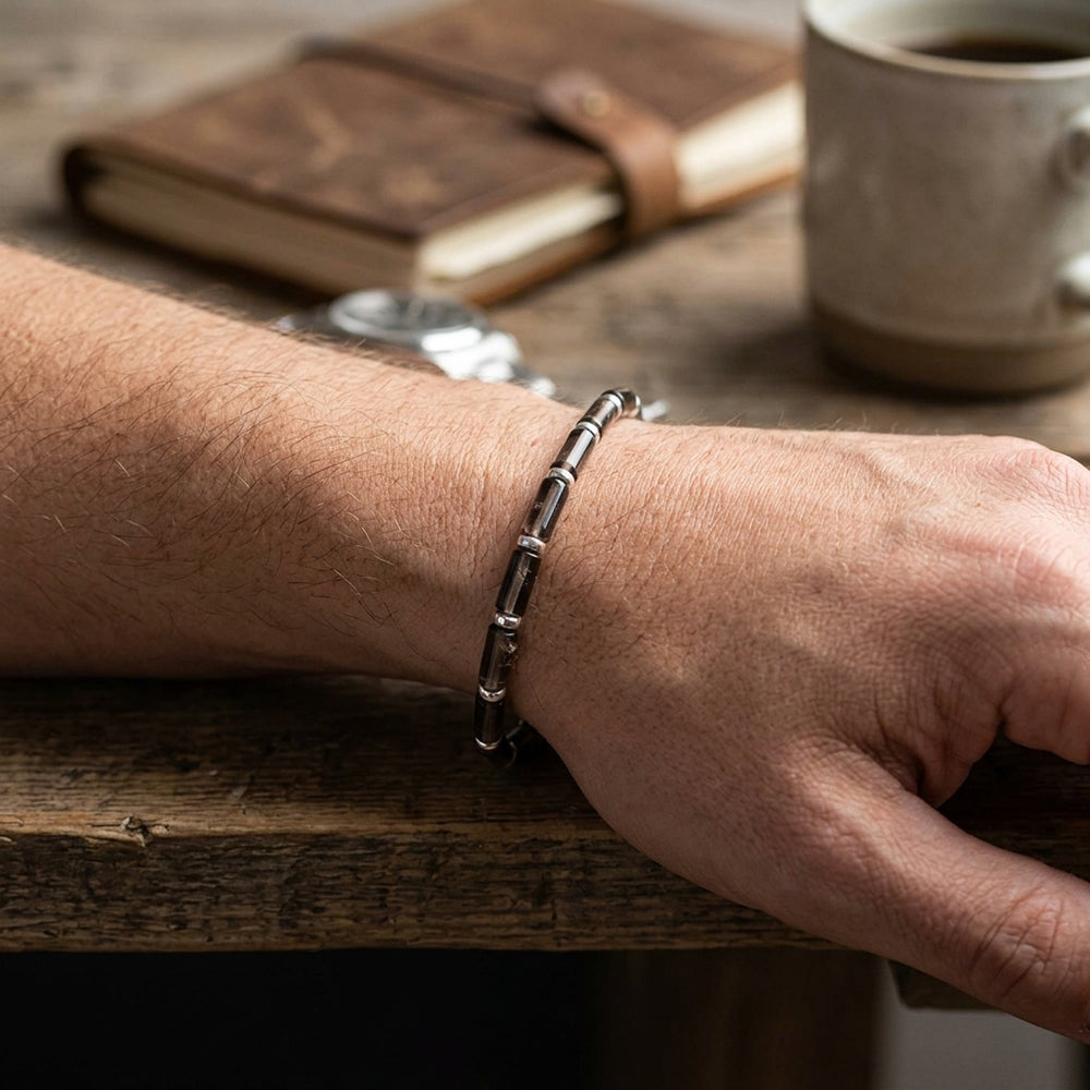 Bracelet quartz fumé en argent massif 925