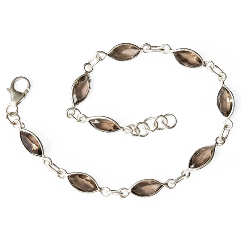 Bracelet quartz fumé en argent massif 925