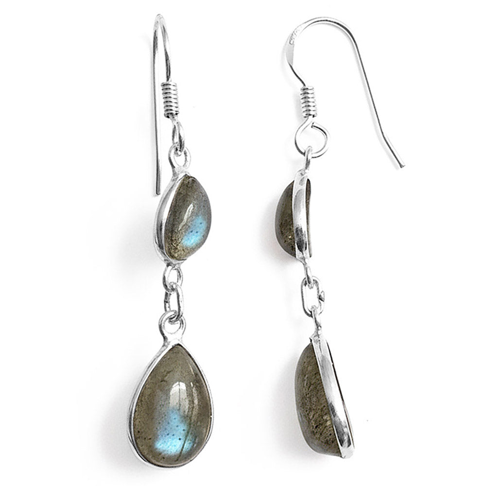 Boucles d’oreilles pendantes labradorite en argent massif 925