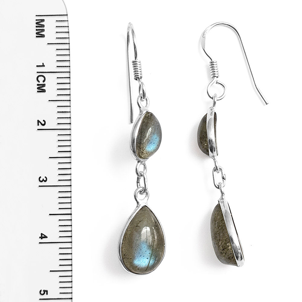 Boucles d’oreilles pendantes labradorite en argent massif 925