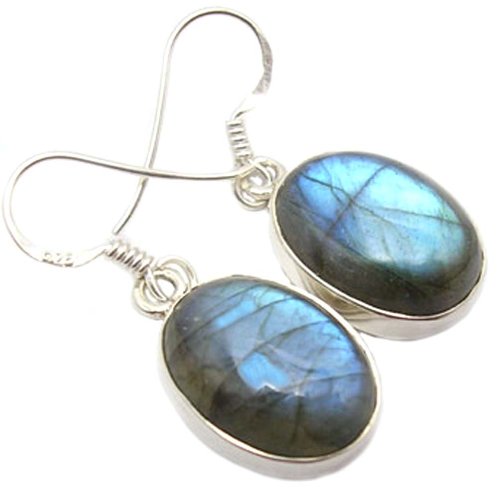 Boucles d’oreilles pendantes labradorite en argent massif 925