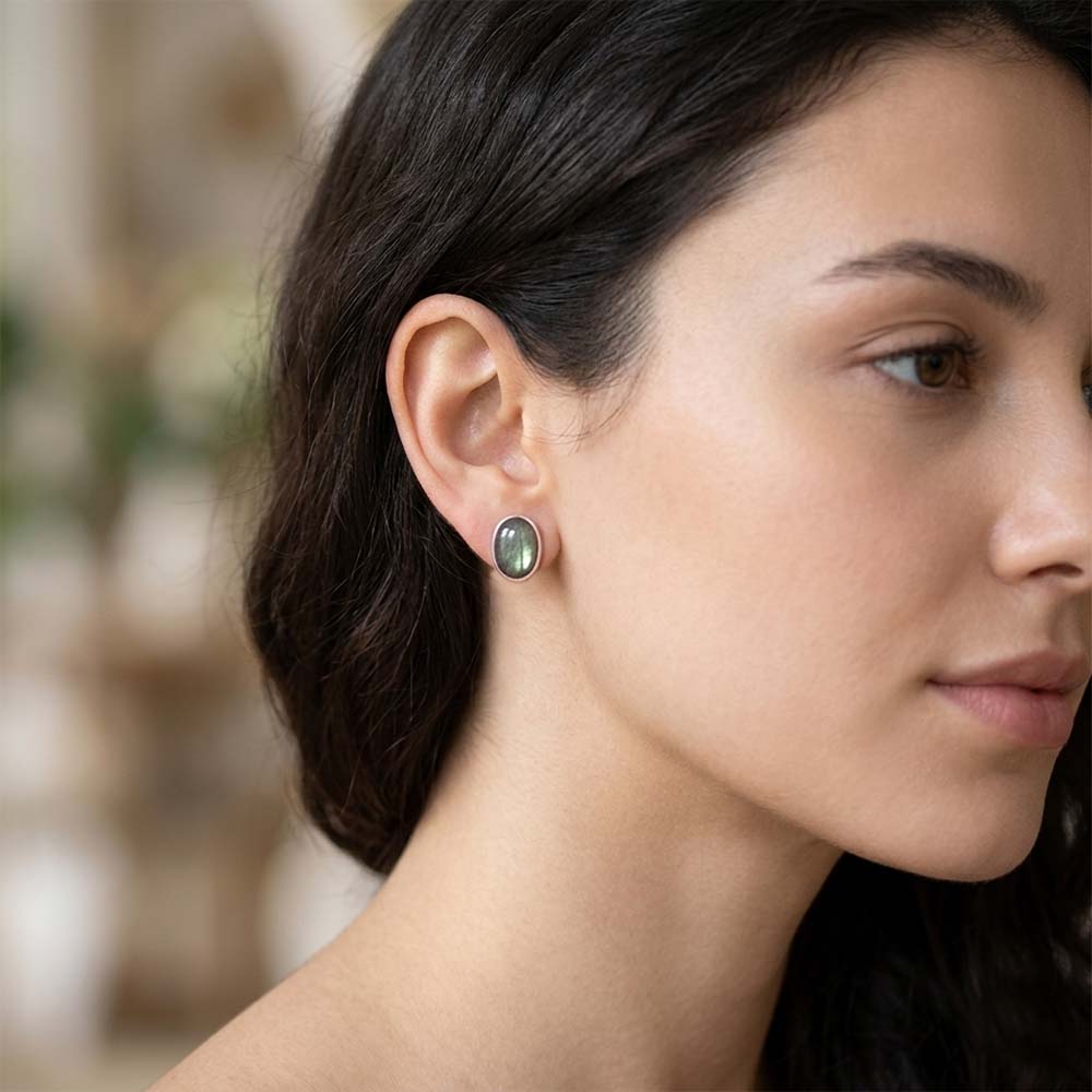 Clous d’oreilles labradorite en argent massif 925