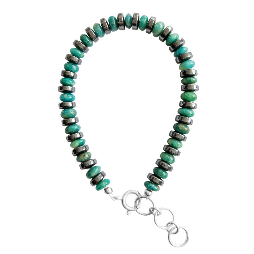 Bracelet amazonite et hématite en argent massif 925