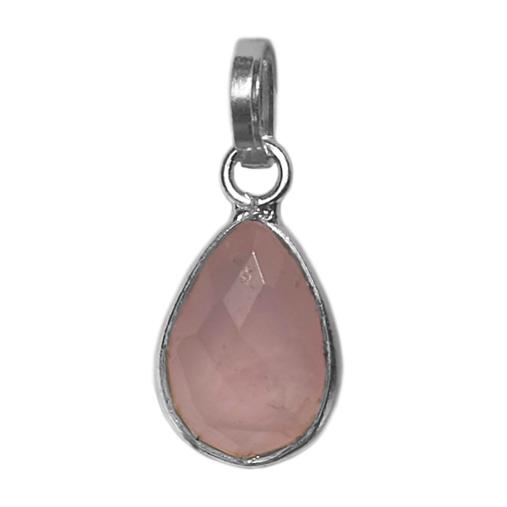 Pendentif Quartz Rose Poire En Argent Massif 925 – Pierre Naturelle 10×14 Mm – Bijou Élégant & Doux