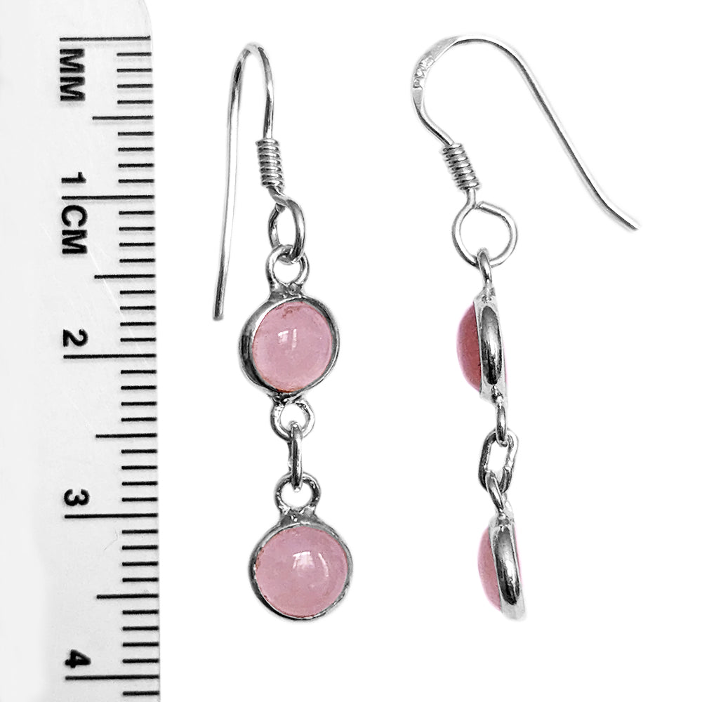 Rose quartz sterling silver drop earrings