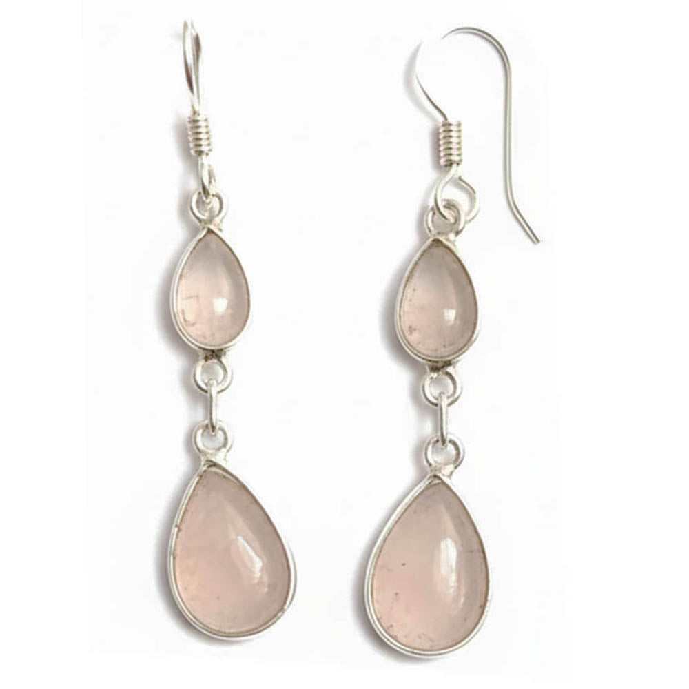 Rose quartz sterling silver drop earrings