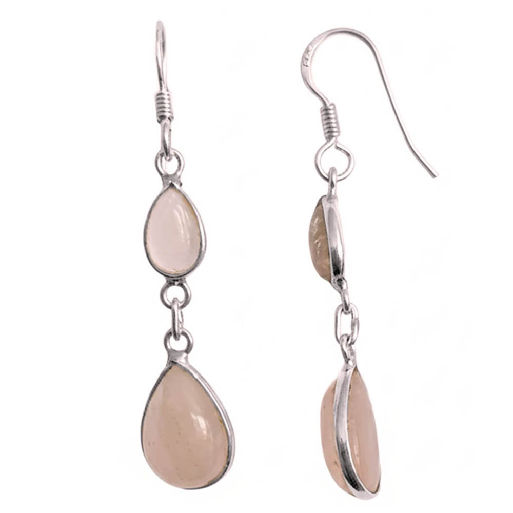Rose quartz sterling silver drop earrings