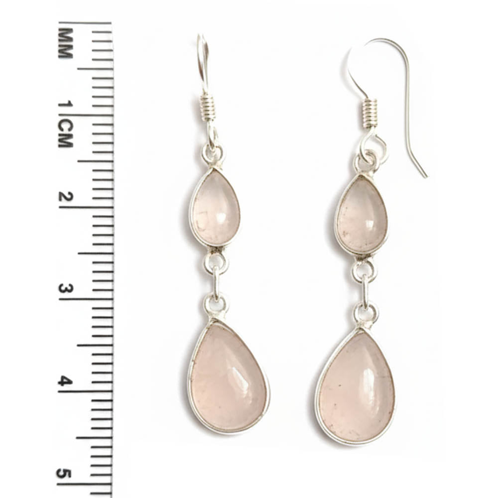 Rose quartz sterling silver drop earrings