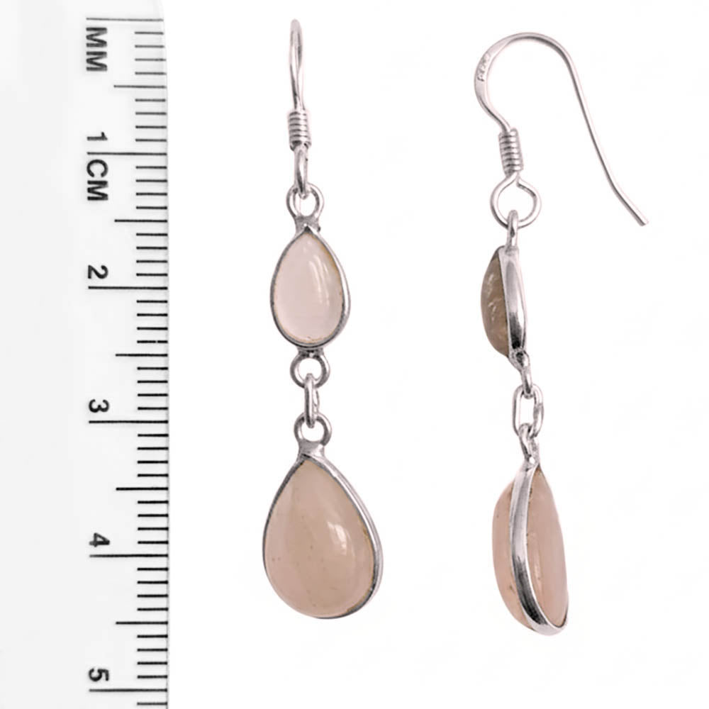 Rose quartz sterling silver drop earrings