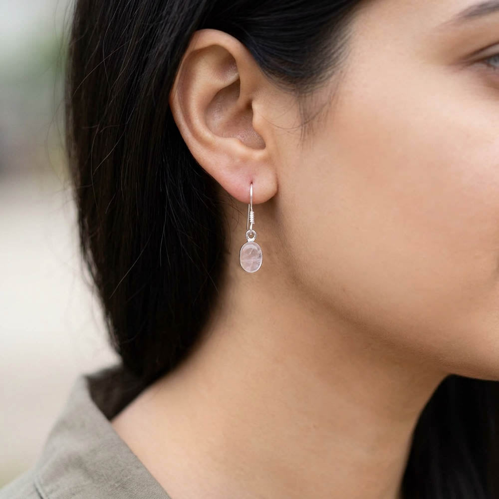 Boucles d’oreilles pendantes quartz rose en argent massif 925