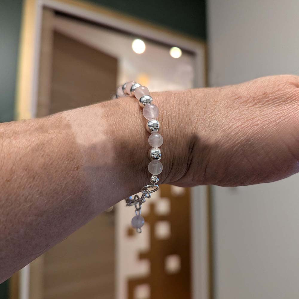 Bracelet quartz rose en argent massif 925