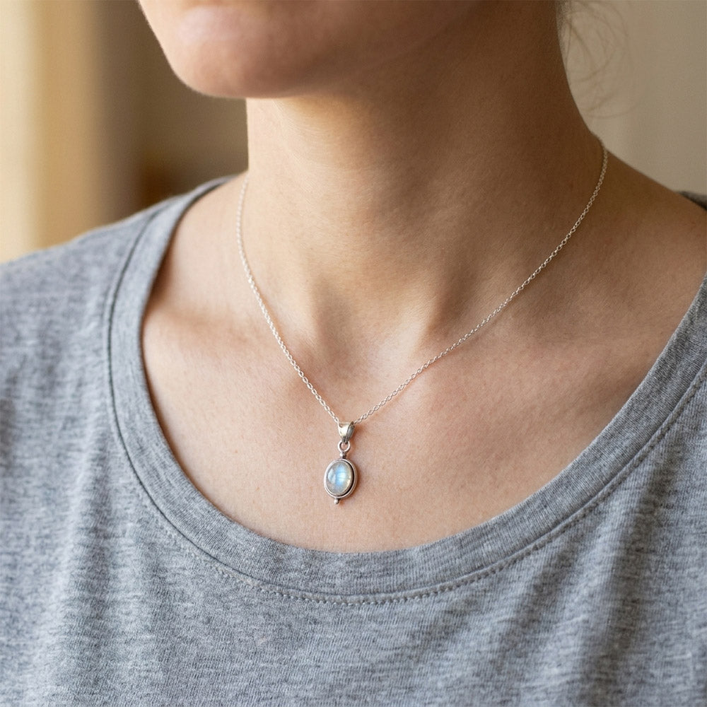 Pendentif pierre de lune arc-en-ciel en argent massif 925