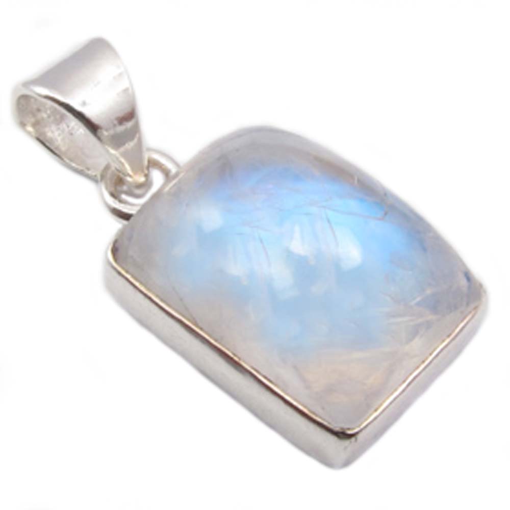 Pendentif pierre de lune arc-en-ciel en argent massif 925