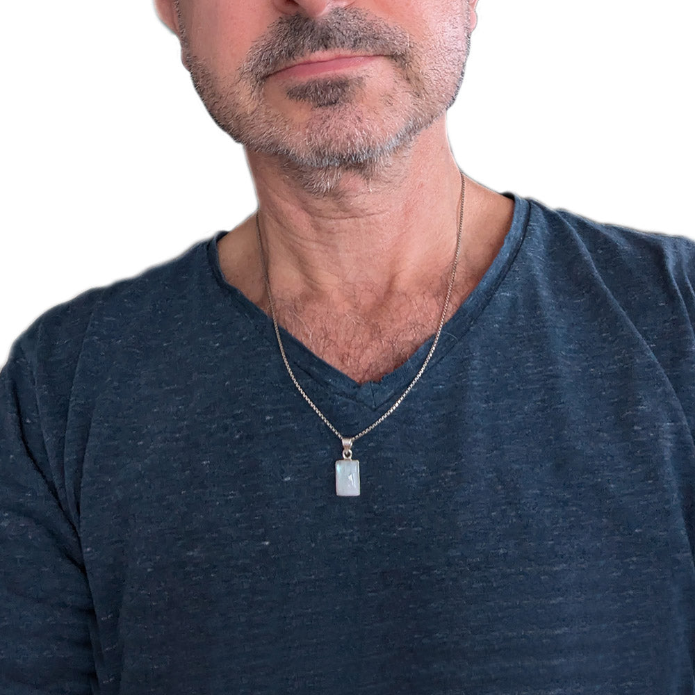 Pendentif pierre de lune arc-en-ciel en argent massif 925