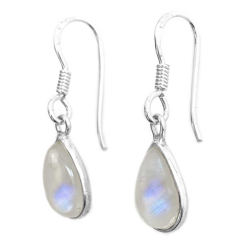 Boucles d’oreilles pierre de lune arc-en-ciel en argent massif 925
