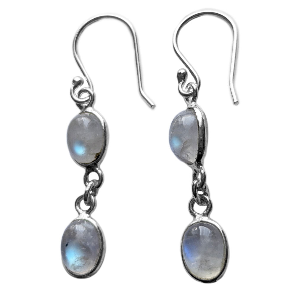 Boucles d’oreilles pendantes pierre de lune arc-en-ciel en argent massif 925