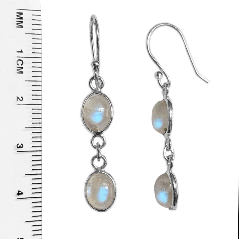 Boucles d’oreilles pendantes pierre de lune arc-en-ciel en argent massif 925
