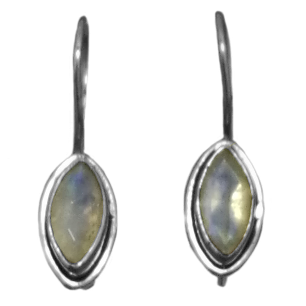 Boucles d’oreilles pierre de lune arc-en-ciel en argent massif 925