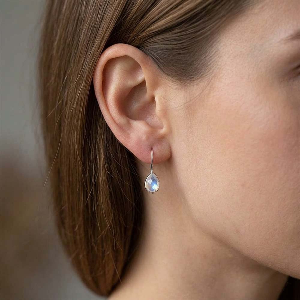 Boucles d’oreilles pierre de lune arc-en-ciel en argent massif 925