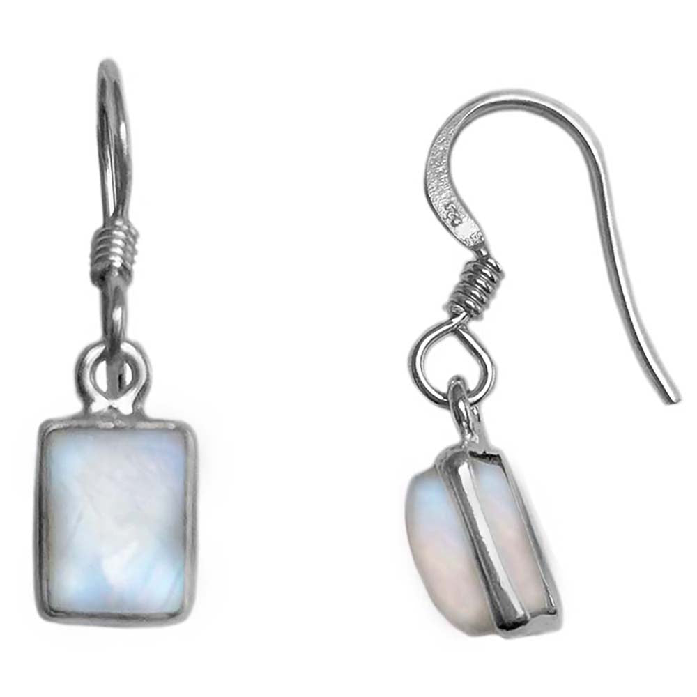 Boucles d’oreilles pierre de lune arc-en-ciel en argent massif 925
