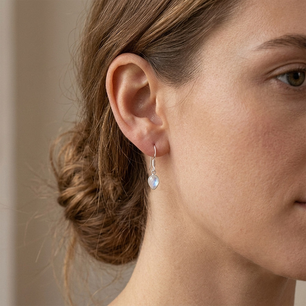 Rainbow moonstone sterling silver earrings