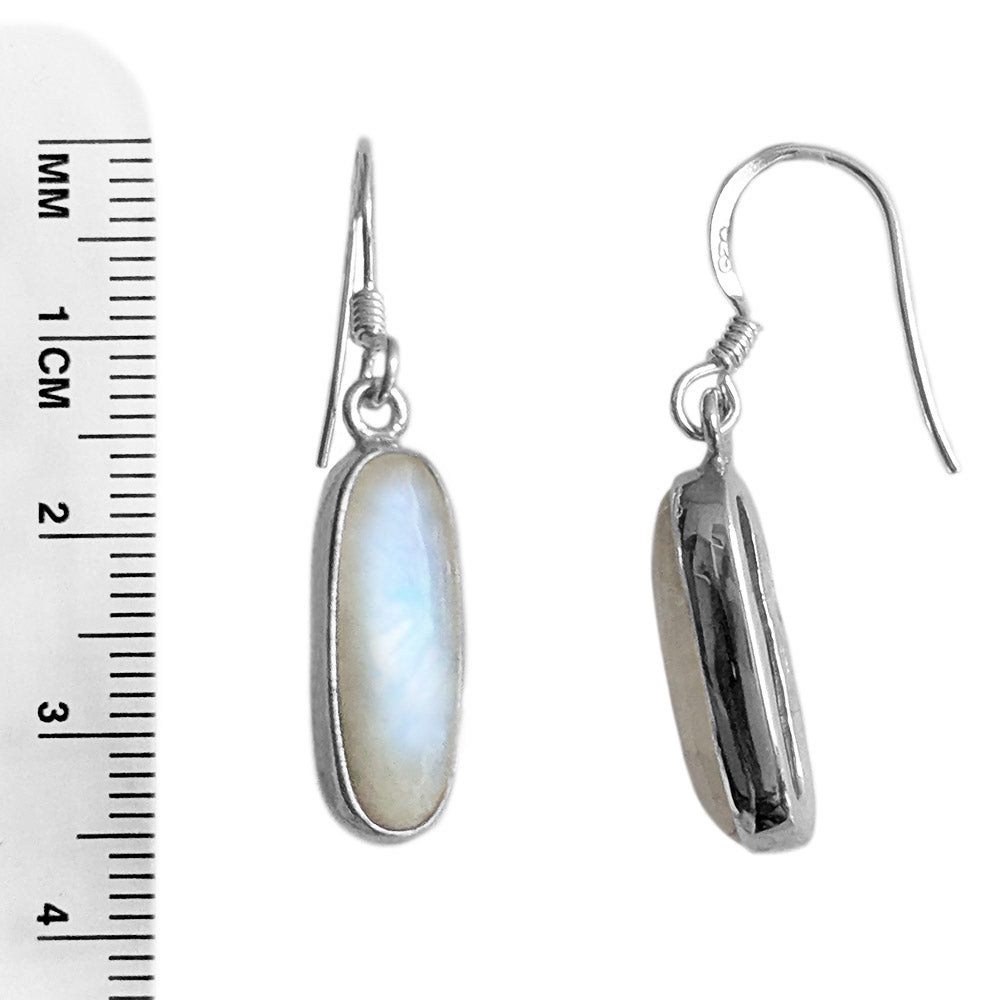 Boucles d’oreilles pendantes pierre de lune arc-en-ciel en argent massif 925