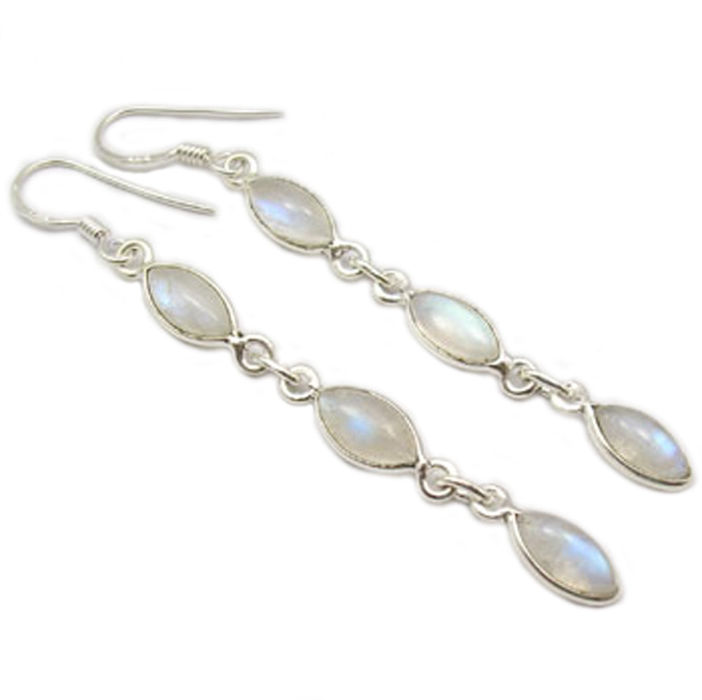 Boucles d’oreilles pendantes pierre de lune arc-en-ciel en argent massif 925
