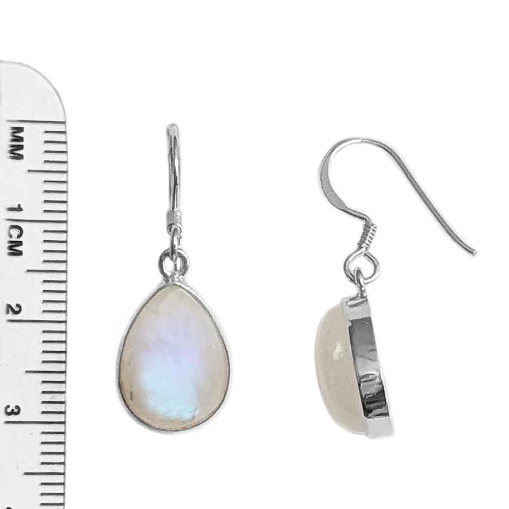 Boucles d’oreilles pendantes pierre de lune arc-en-ciel en argent massif 925