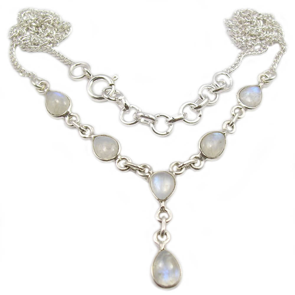 Rainbow moonstone sterling silver necklace