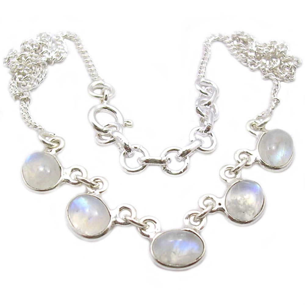 Rainbow moonstone sterling silver necklace