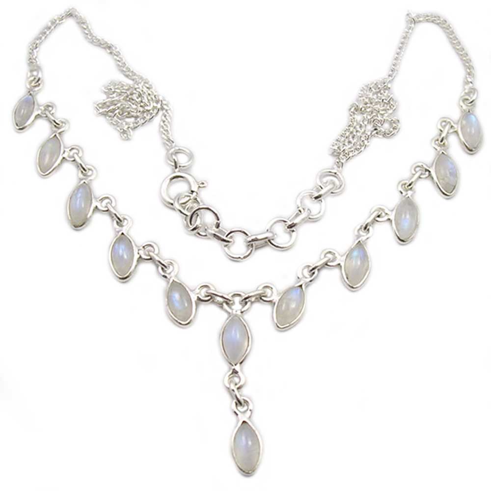Rainbow moonstone sterling silver necklace