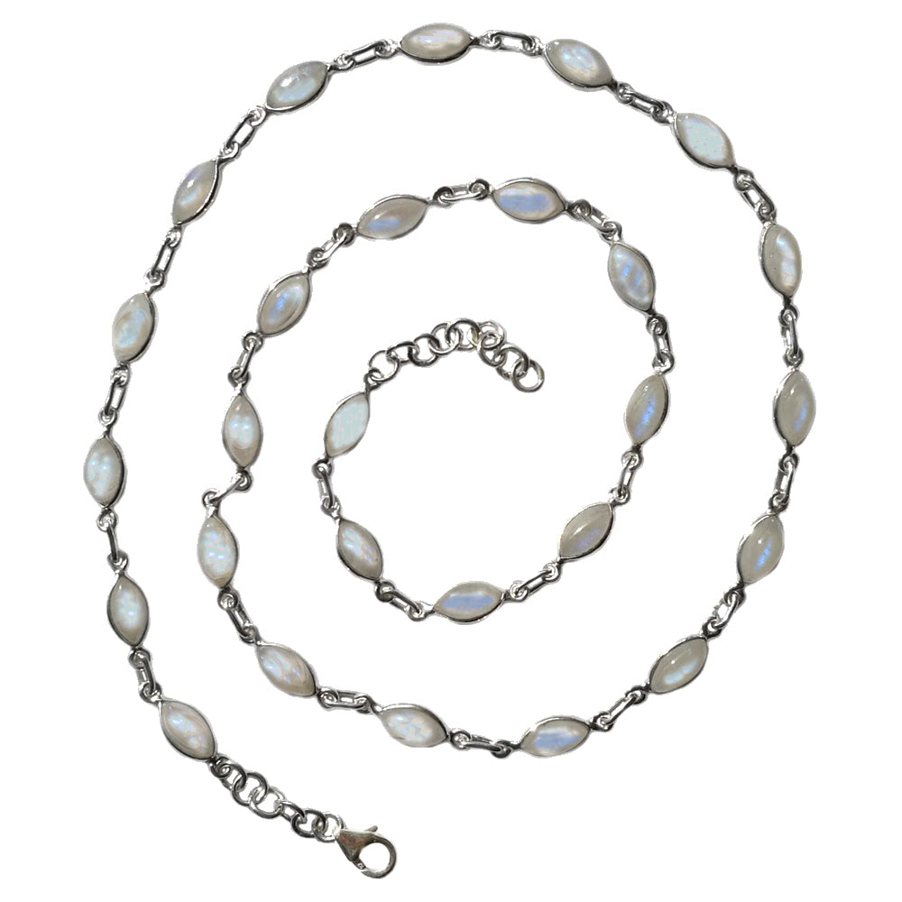 Rainbow moonstone sterling silver necklace
