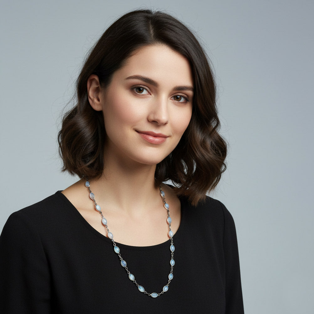 Collier pierre de lune arc-en-ciel en argent massif 925