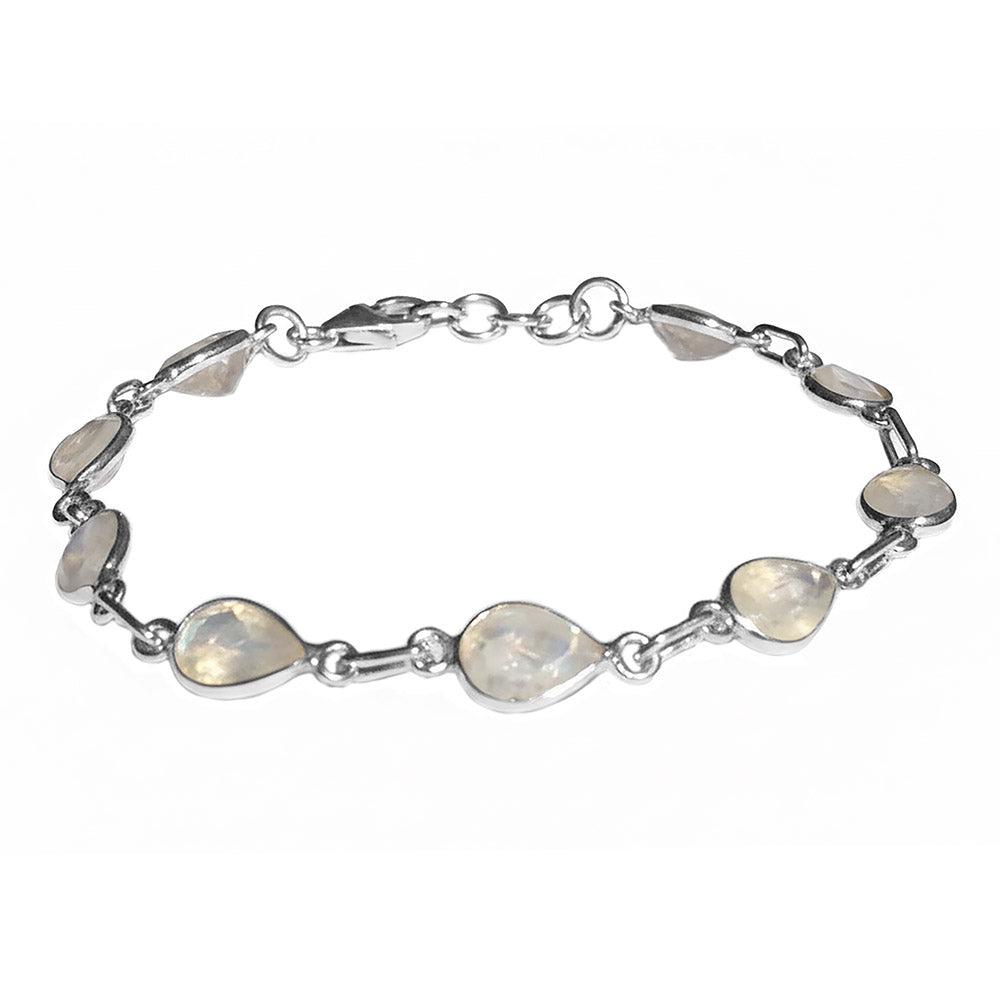 Bracelet pierre de lune arc-en-ciel en argent massif 925