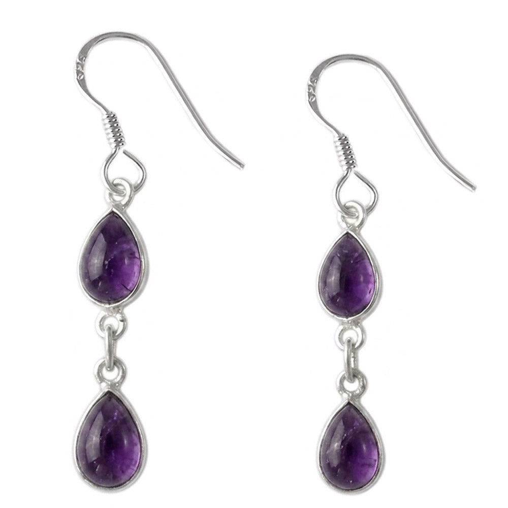 Boucles d’oreilles pendantes améthyste en argent massif 925