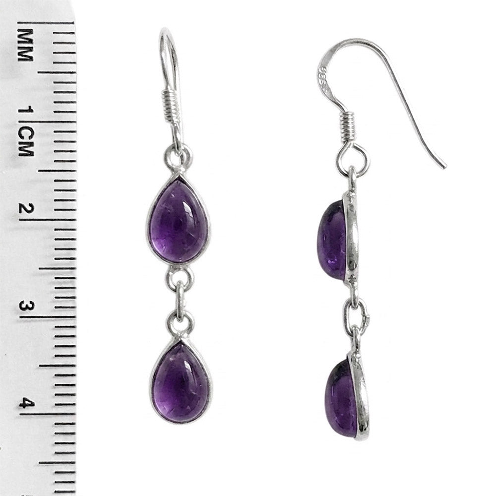 Boucles d’oreilles pendantes améthyste en argent massif 925