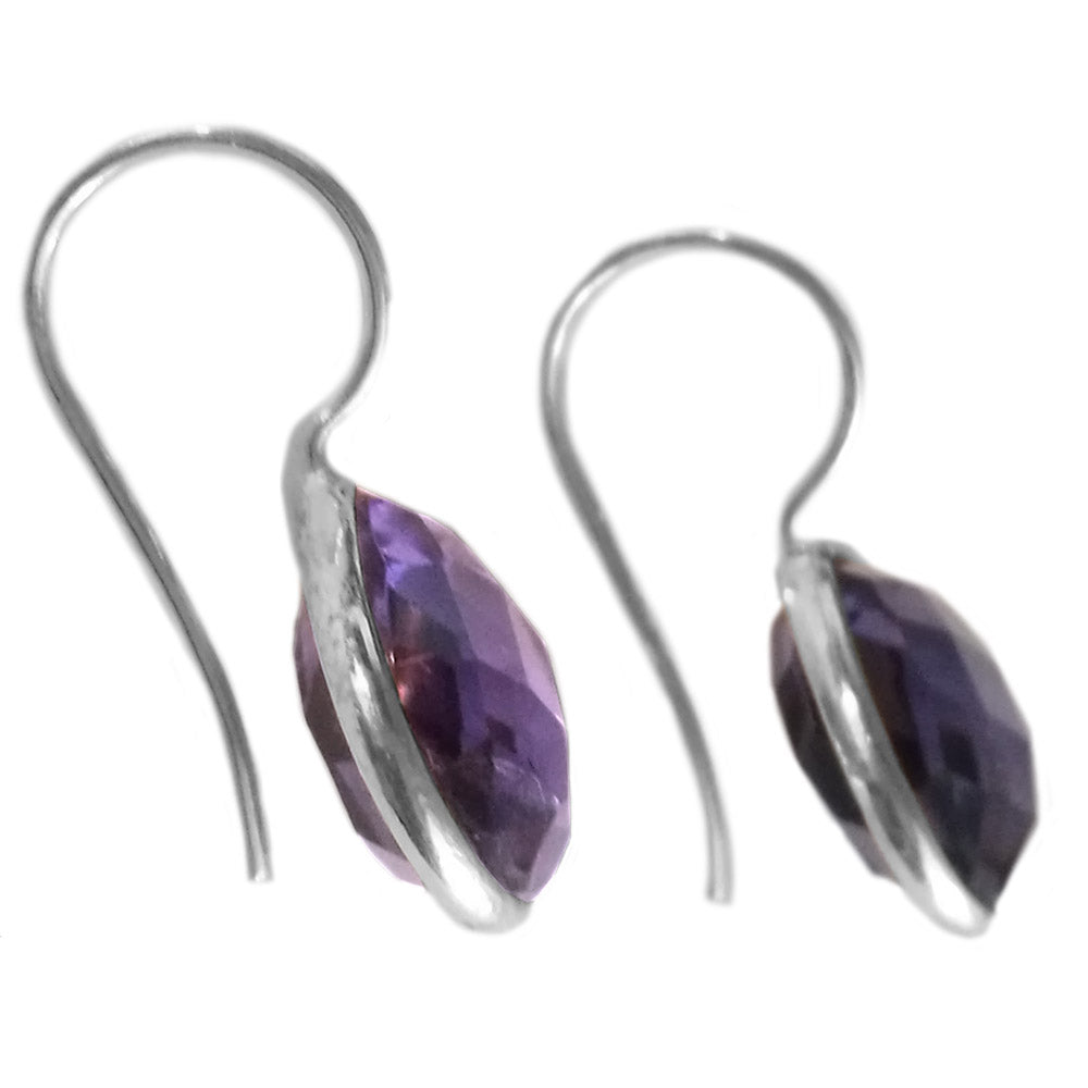 Boucles d’oreilles pendantes améthyste en argent massif 925