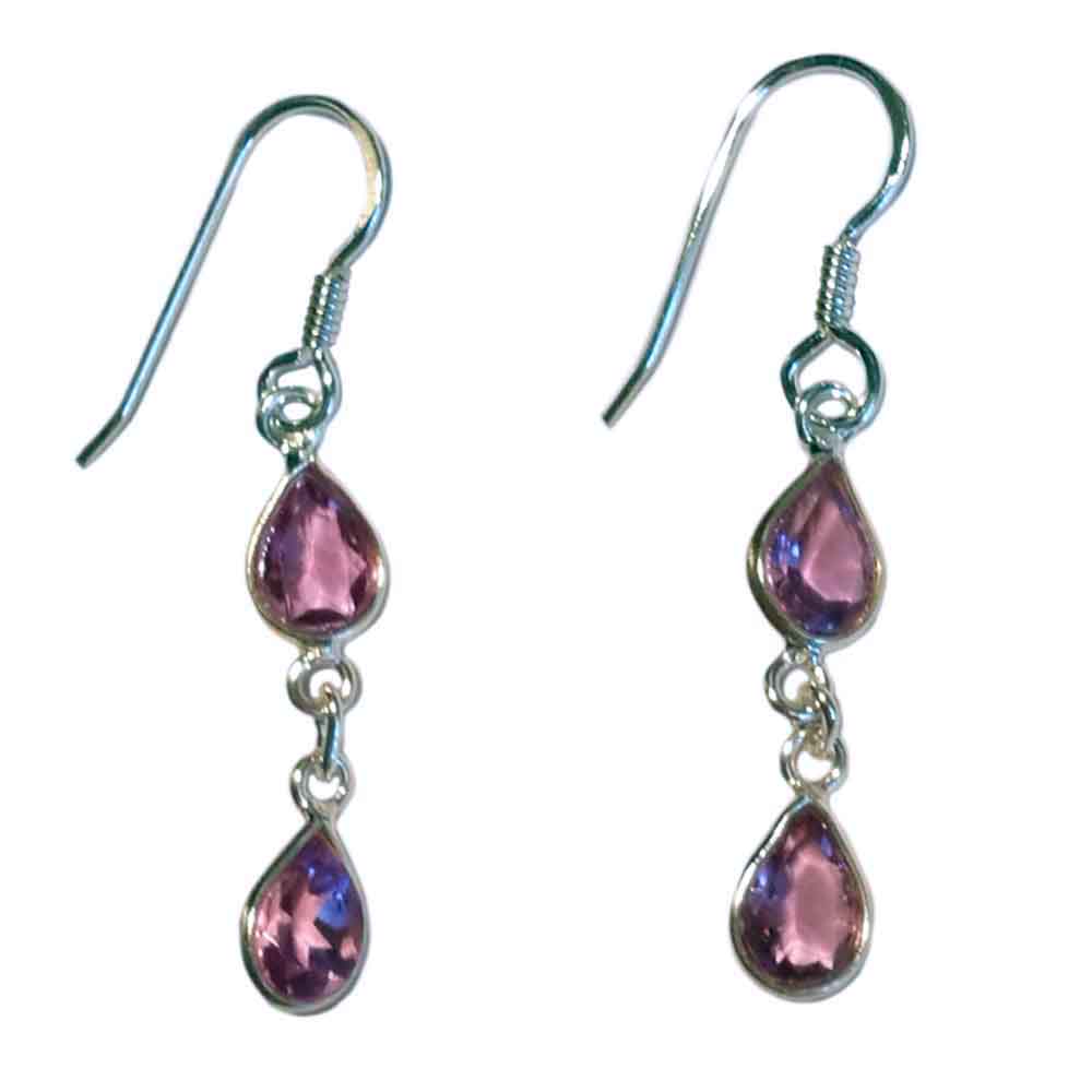 Boucles d’oreilles pendantes améthyste en argent massif 925