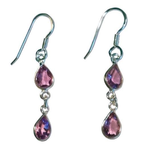 Boucles d’oreilles pendantes améthyste en argent massif 925