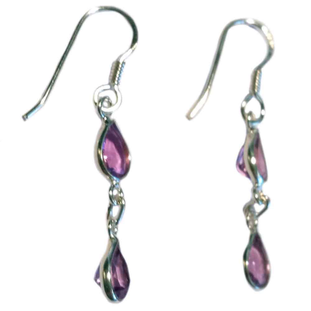 Boucles d’oreilles pendantes améthyste en argent massif 925