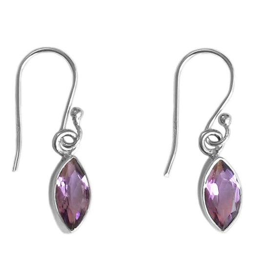 Boucles d’oreilles pendantes améthyste en argent massif 925