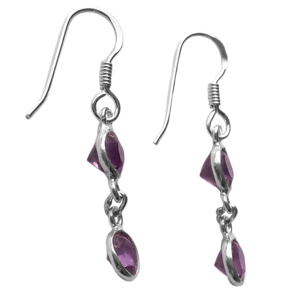 Boucles d’oreilles pendantes améthyste en argent massif 925