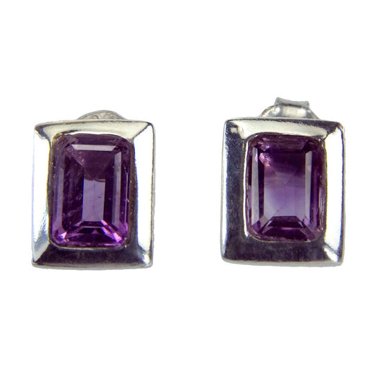 Amethyst sterling silver ear studs