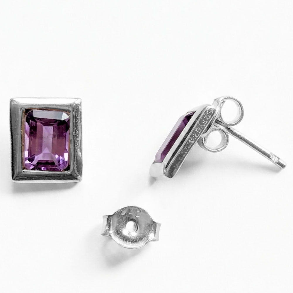 Clous d’oreilles améthyste en argent massif 925