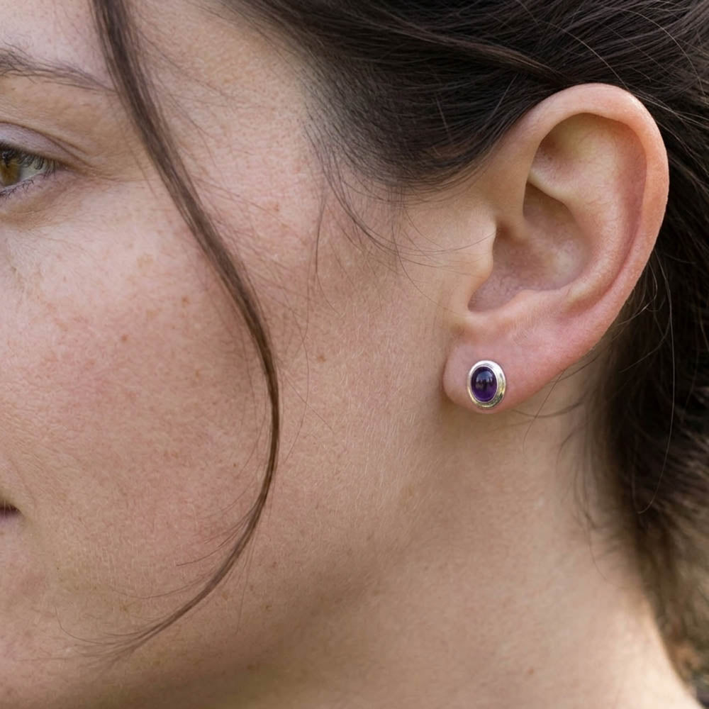 Amethyst ear studs in sterling silver 925